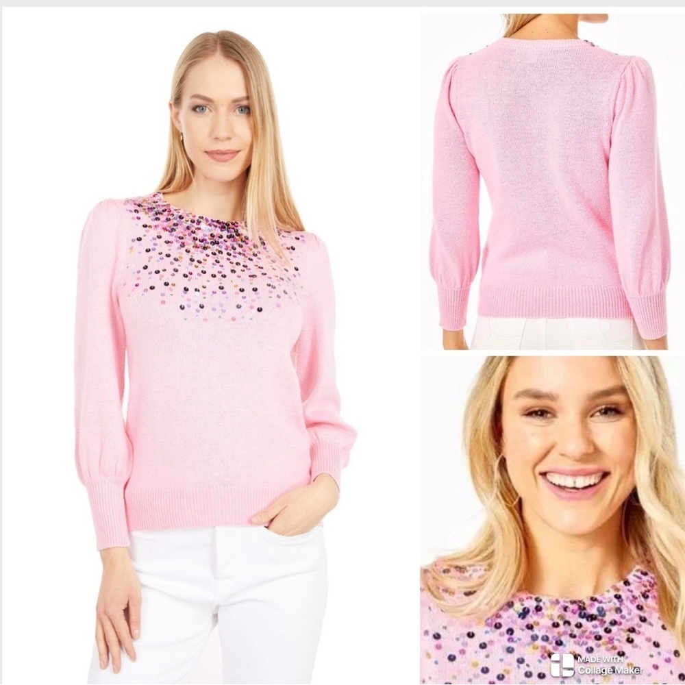 Lily Pulitzer Ginny puff sleeve sequined sweater